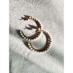 Pearl hoop rose gold earrings - used